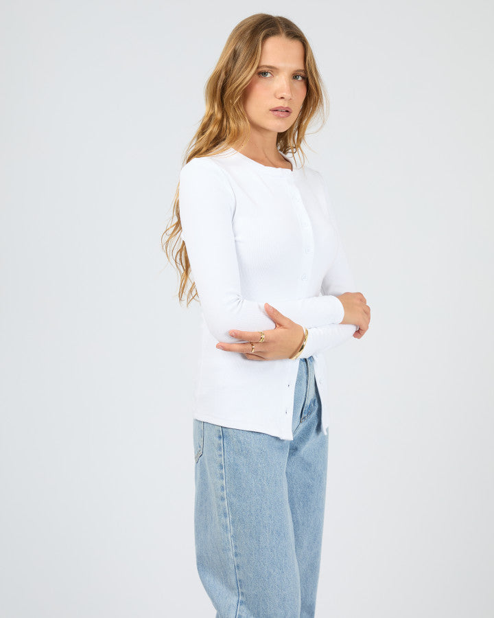 Silent Theory Button Up Long Sleeve Tee White