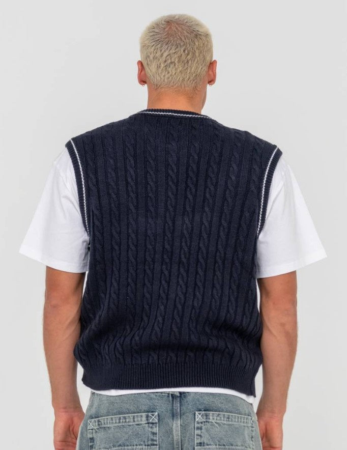 Rusty Neff-V Ribbed Cable Knit Vest