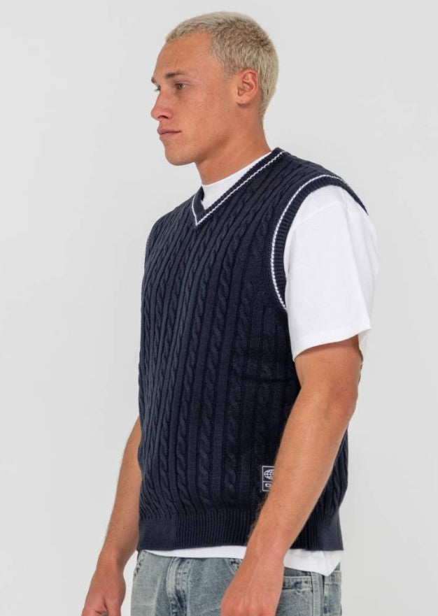 Rusty Neff-V Ribbed Cable Knit Vest