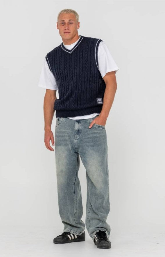 Rusty Neff-V Ribbed Cable Knit Vest