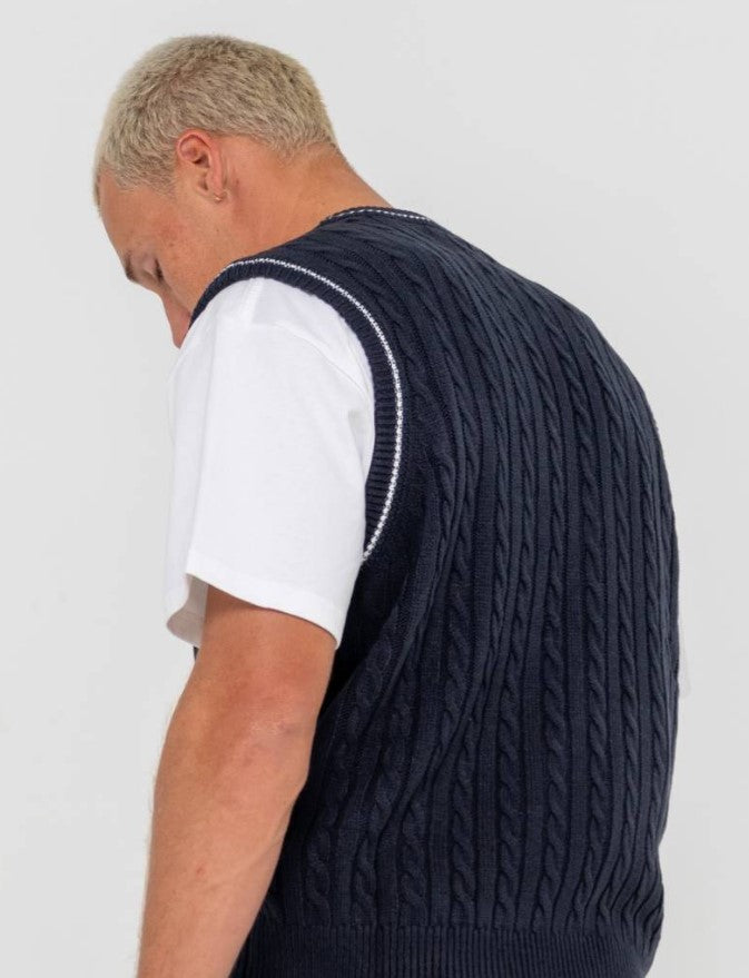 Rusty Neff-V Ribbed Cable Knit Vest