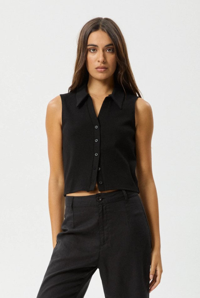 Afends Eliza Ribbed Sleeveless Shirt Black