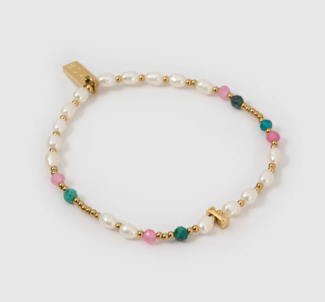 Arms of Eve Beaded Gemstone and Pearl Initial Bracelet