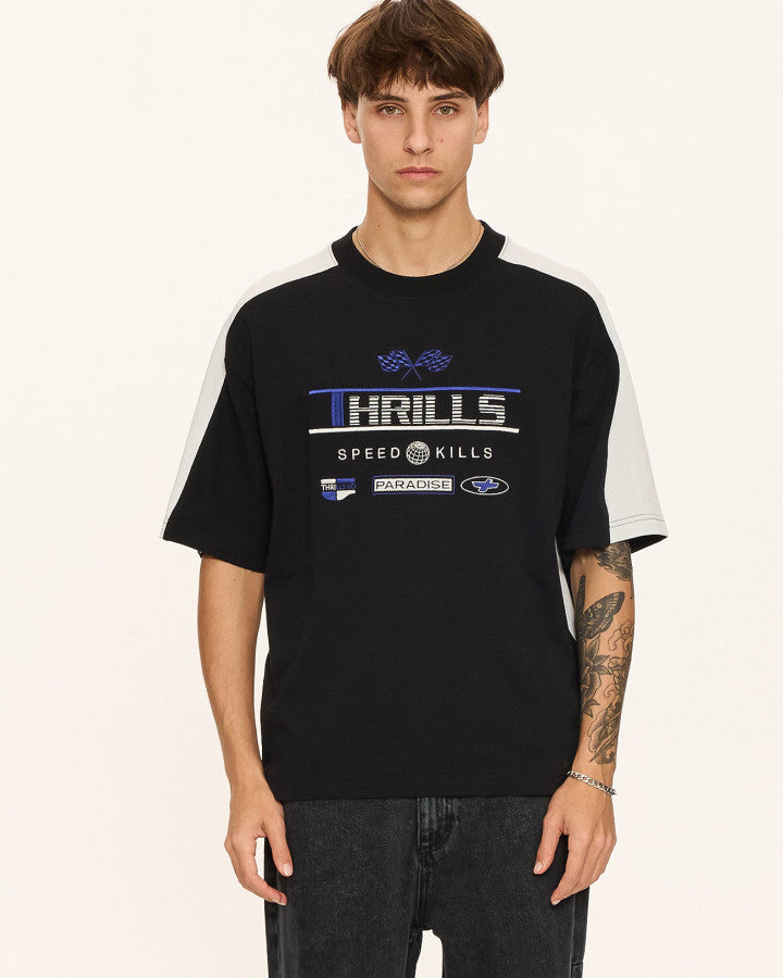 Thrills Rapid Fire Panel Box Fit Oversize Cropped Tee - Black