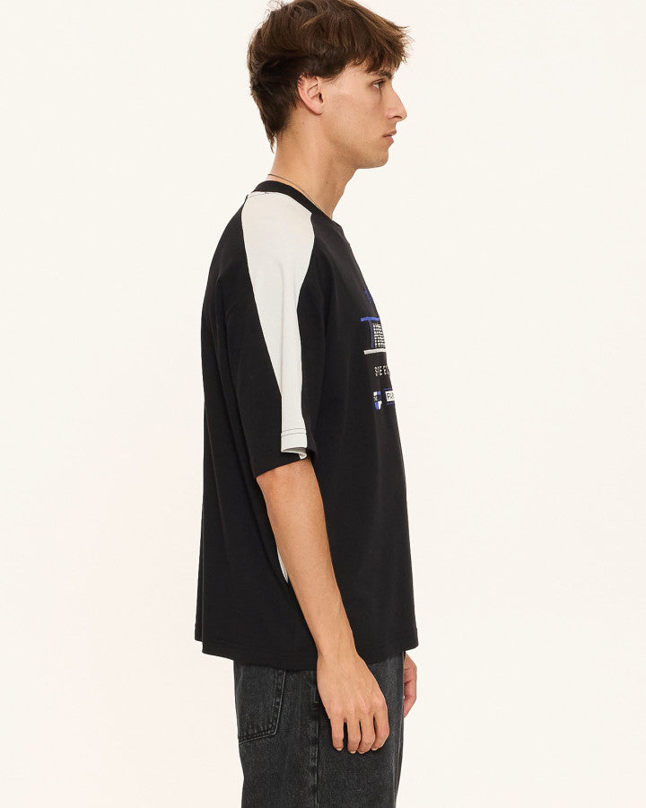 Thrills Rapid Fire Panel Box Fit Oversize Cropped Tee - Black