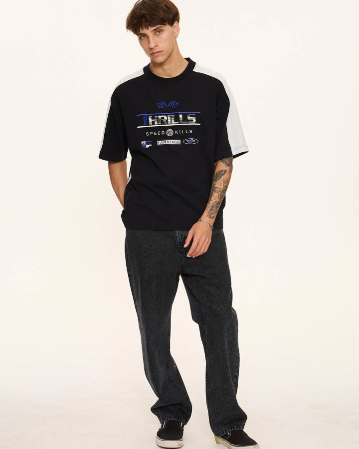 Thrills Rapid Fire Panel Box Fit Oversize Cropped Tee - Black
