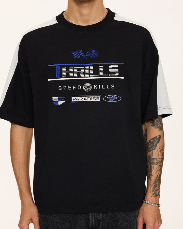 Thrills Rapid Fire Panel Box Fit Oversize Cropped Tee - Black