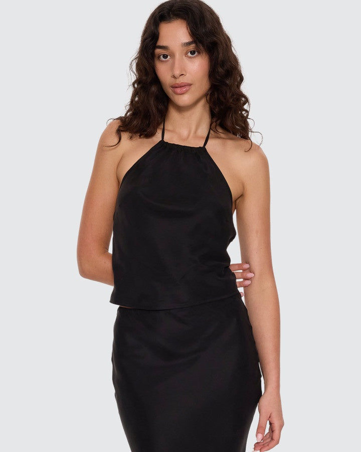 Thrills Rhea Scarf Halter Top - Black