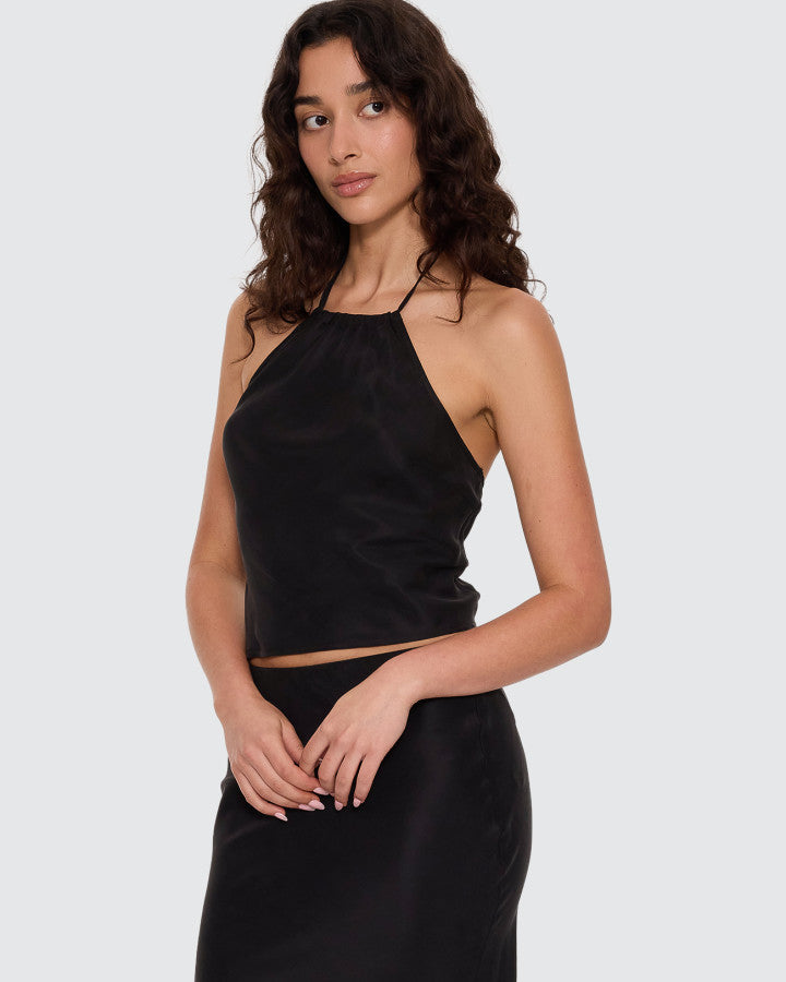 Thrills Rhea Scarf Halter Top - Black