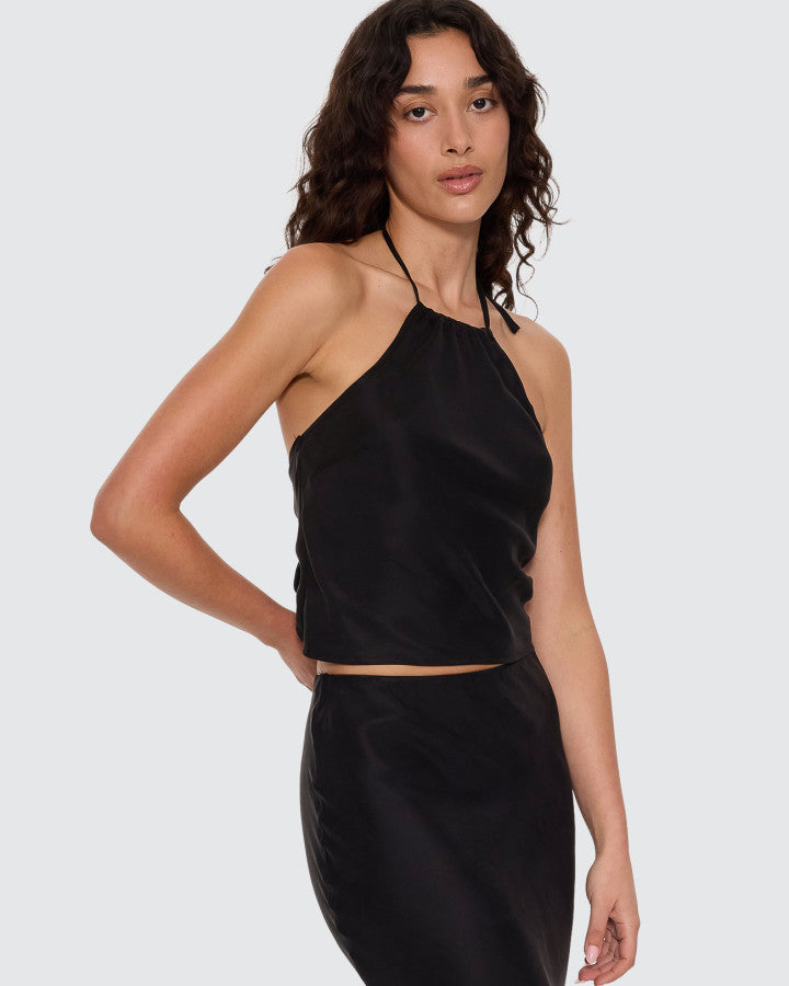 Thrills Rhea Scarf Halter Top - Black