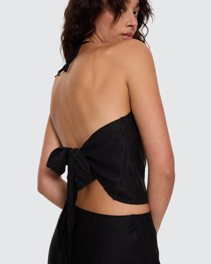Thrills Rhea Scarf Halter Top - Black