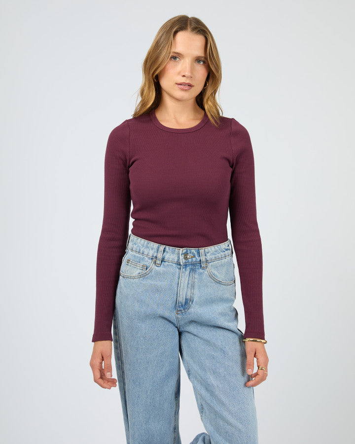 Silent Theory Rib Long Sleeve Tee Cherry