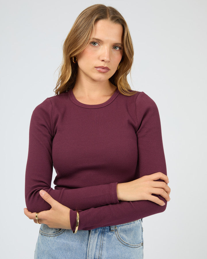 Silent Theory Rib Long Sleeve Tee Cherry