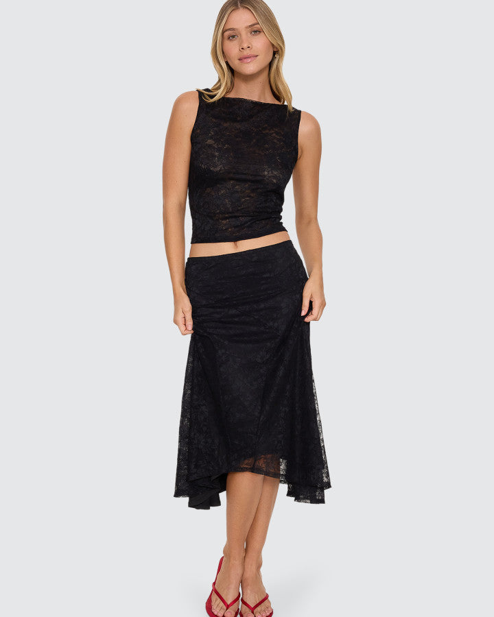 Thrills Sienna Lace Midi Skirt - Black