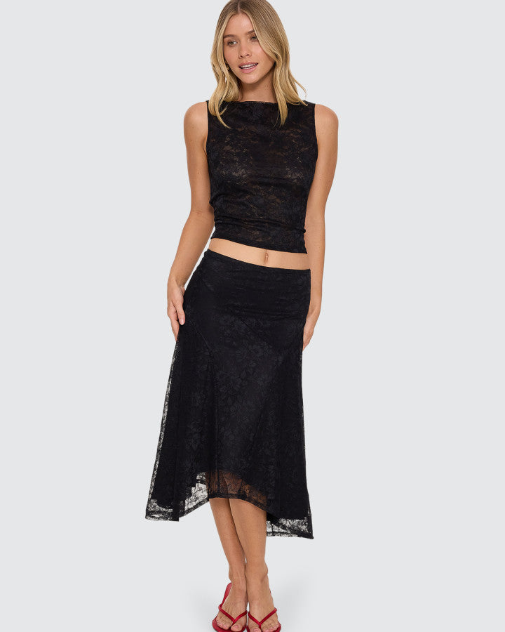 Thrills Sienna Lace Midi Skirt - Black