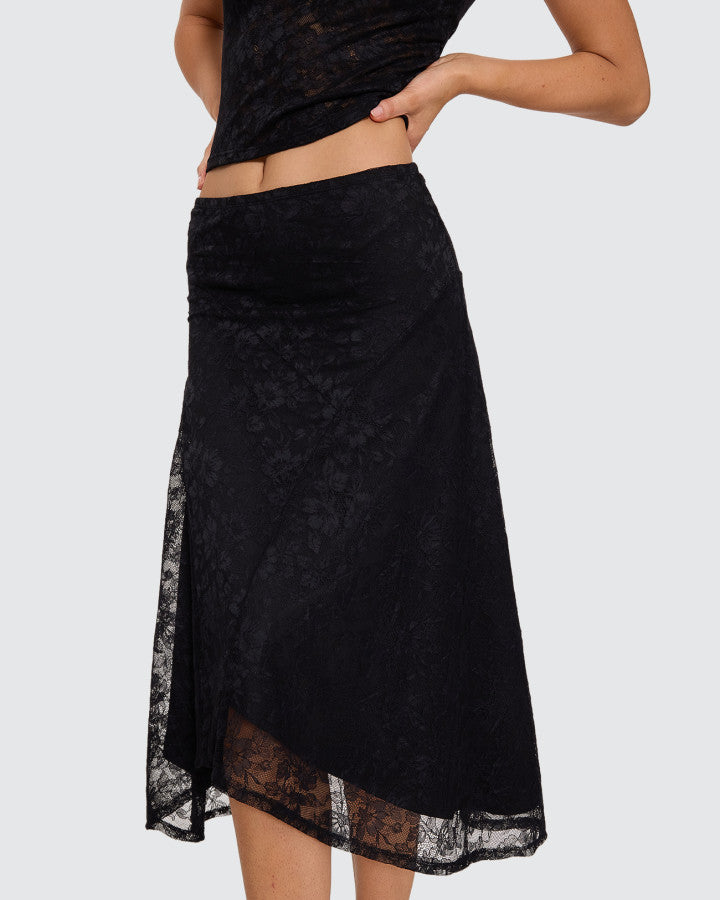 Thrills Sienna Lace Midi Skirt - Black