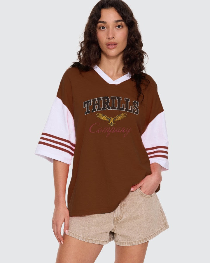 Thrills Spiraling V Neck Oversized Tee