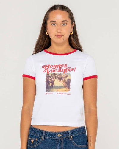 Rusty Bonnes Vacances Ringer Baby Tee