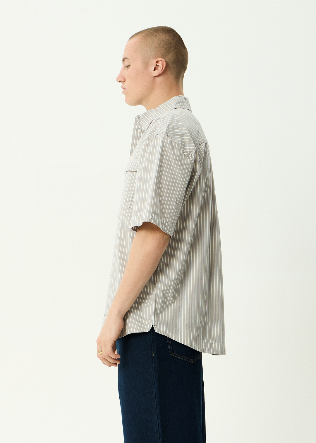 Afends Lennox - Short Sleeve Shirt - Olive Stripe