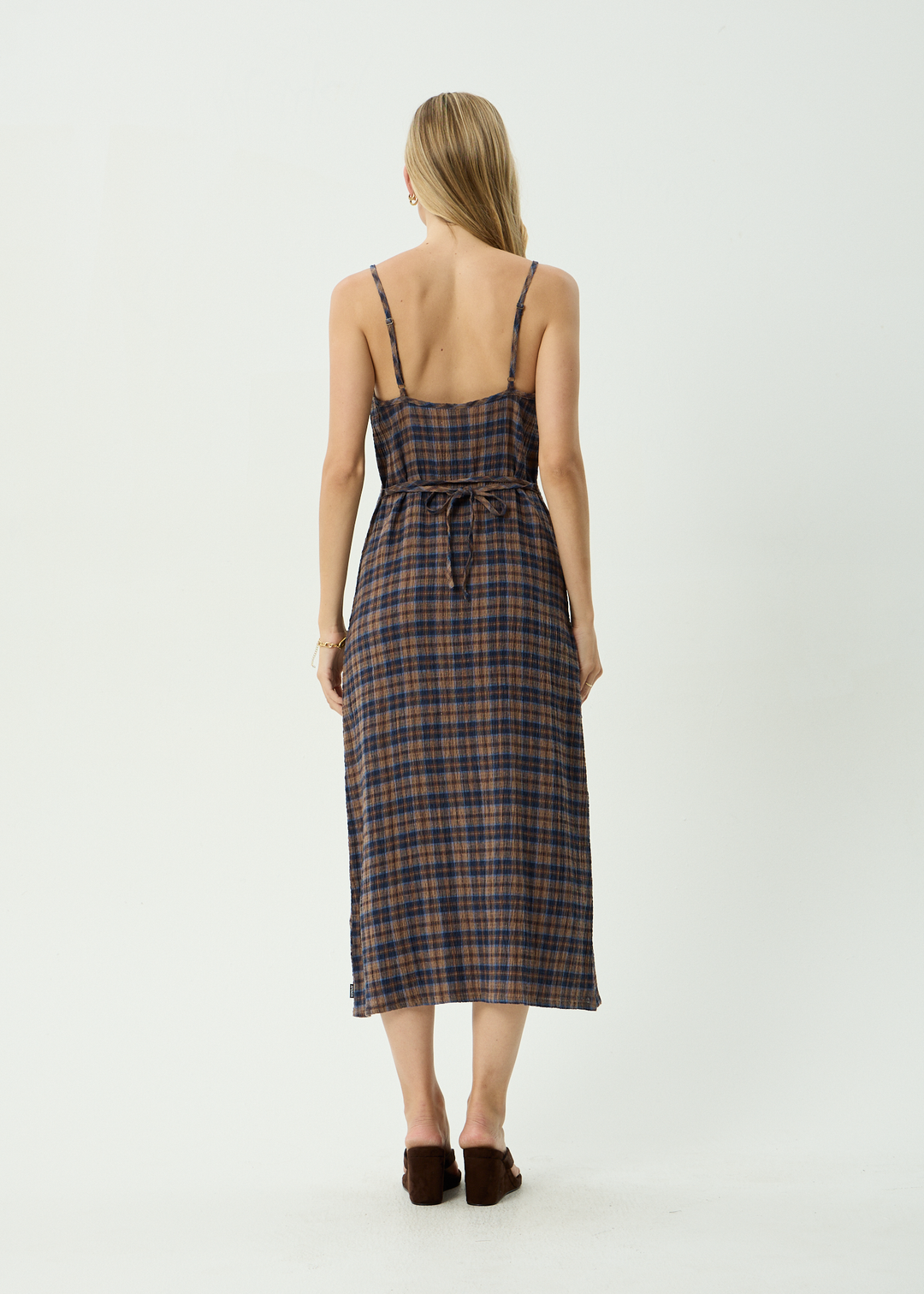 Afends Rumi - Seersucker Midi Dress - Shev Indigo Check