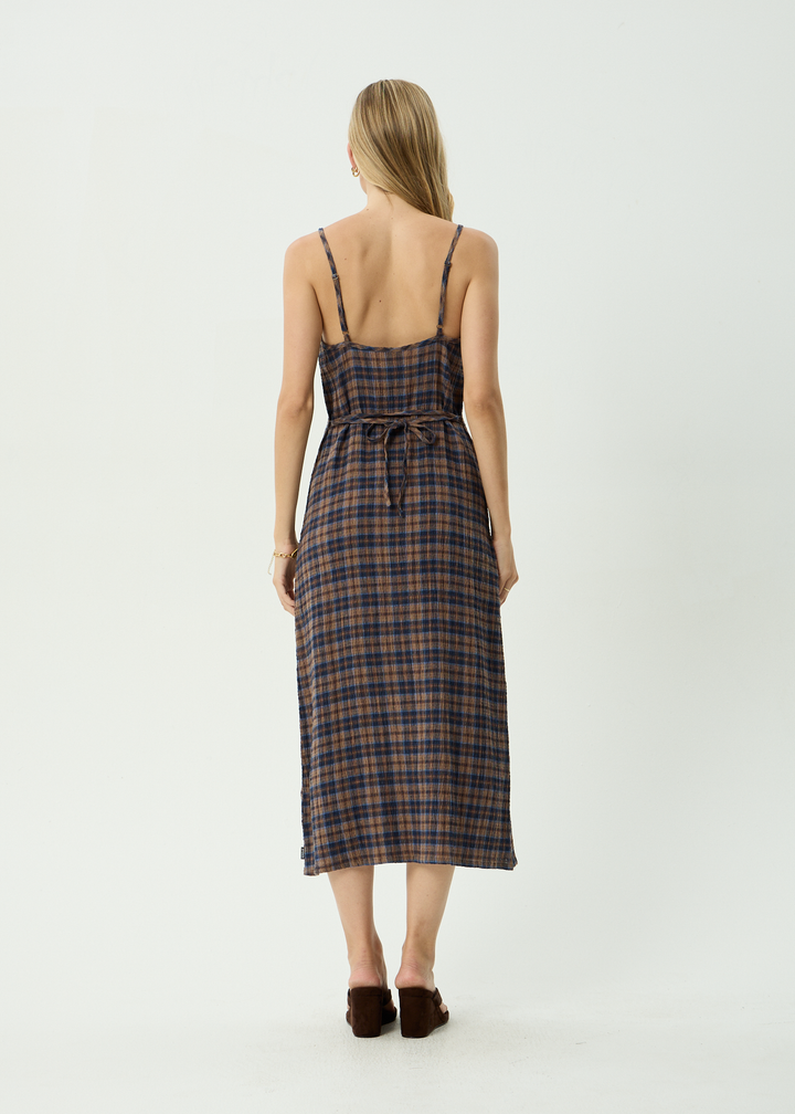 Afends Rumi - Seersucker Midi Dress - Shev Indigo Check