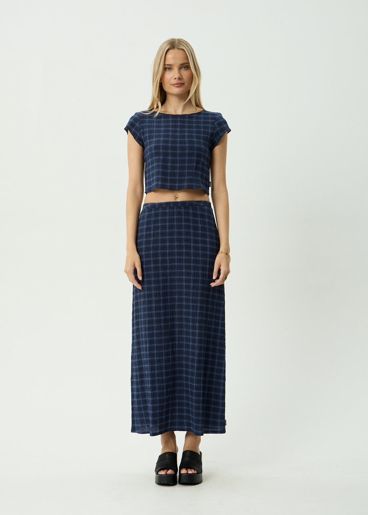 Afends Lita - Seersucker Maxi Skirt - Thea Midnight Check
