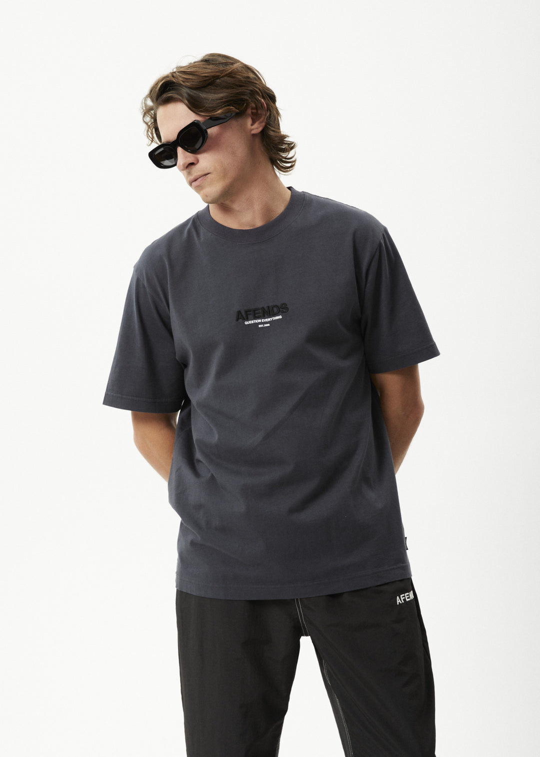 Afends Vinyl  Retro Logo T Shirt  Charcoal