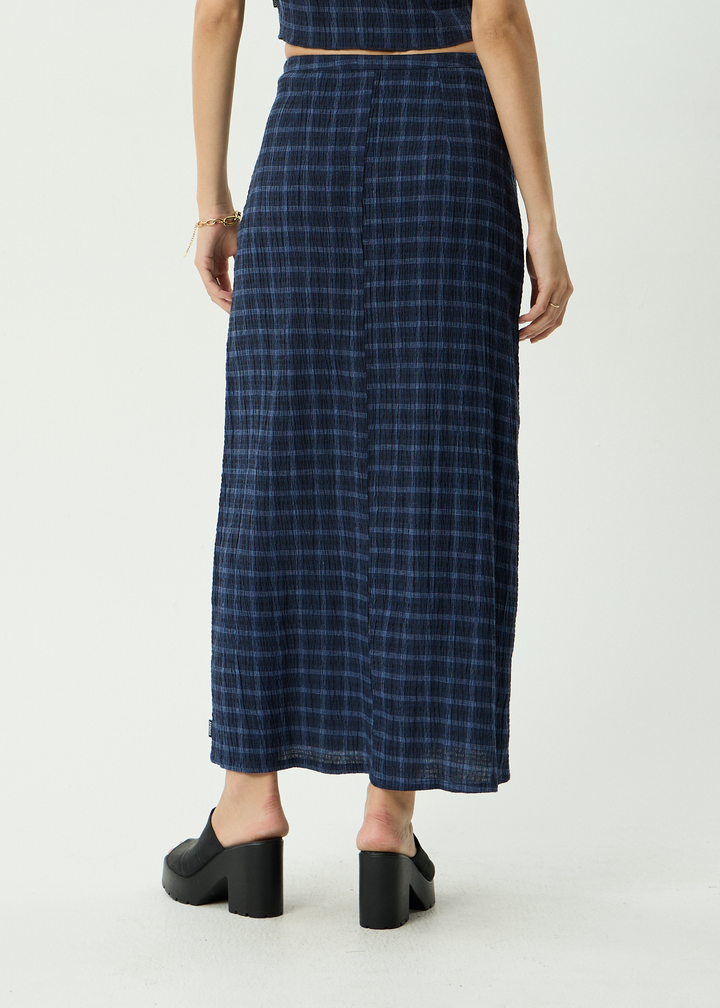 Afends Lita - Seersucker Maxi Skirt - Thea Midnight Check