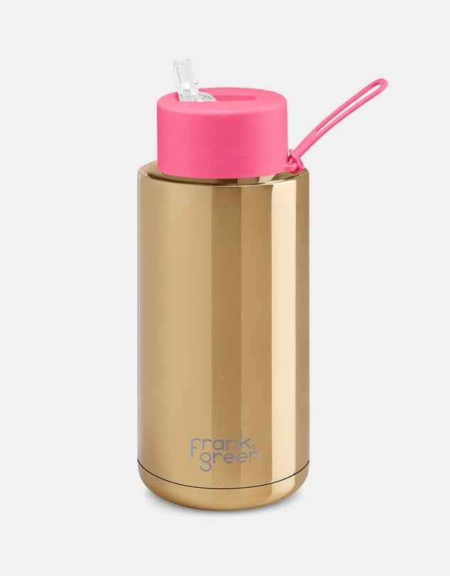 Frank Green 34oz Gold with Neon Pink Lid