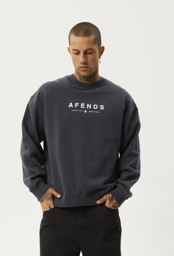 Afends Thrown Out Recycled Crew Neck Charcoal