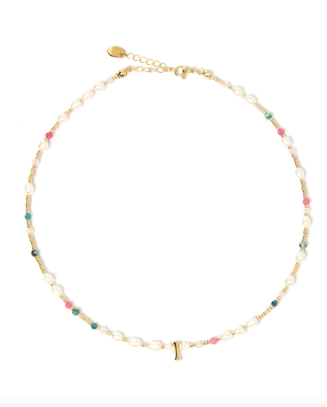 Arms of Eve Beaded Gemstone and Pearl Initial Necklace  I