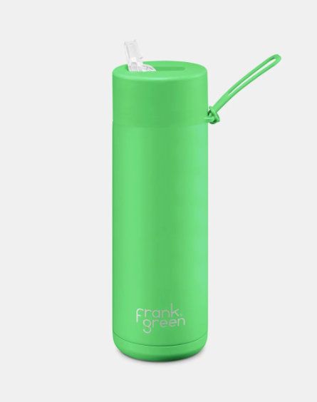 Frank Green20oz Ceramic Reusable Bottle w Straw Lid Neon Green