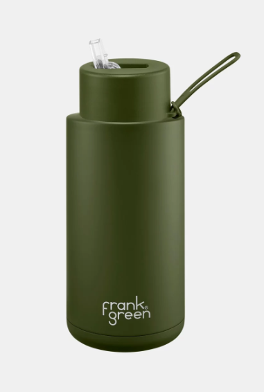 Frank Green 34oz Stainless Steel Ceramic Reusable Bottle Khaki w Straw Lid