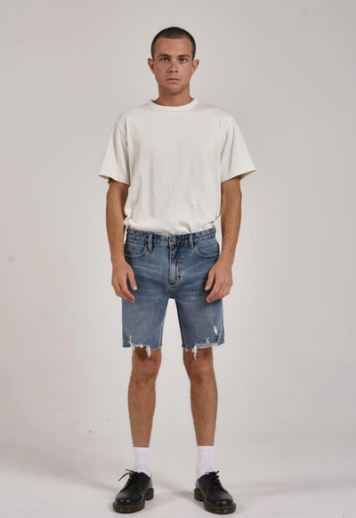 Thrills Destroyed Bones Denim Short - Weathered Blue