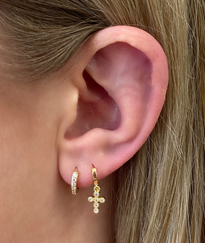 Blush &amp; Co Tiny Cross Charm Huggie Earring