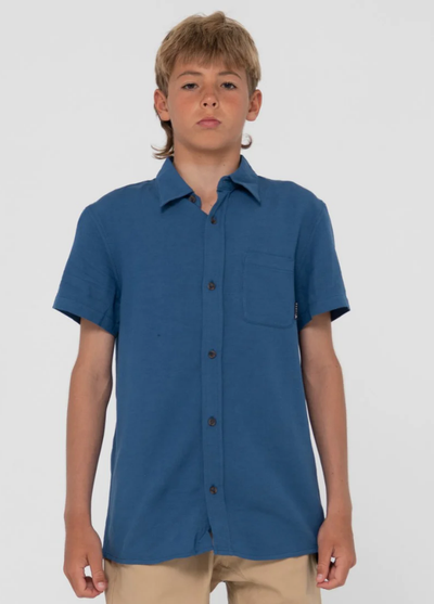 Rusty Overtone Short Sleeve Linen Shirt Boys Bright Cobalt