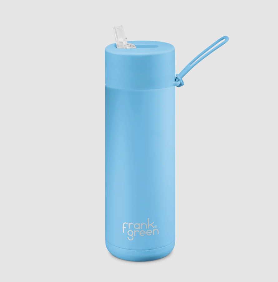 Frank Green Ceramic Reusable Bottle 20oz Sky Blue Straw Lid