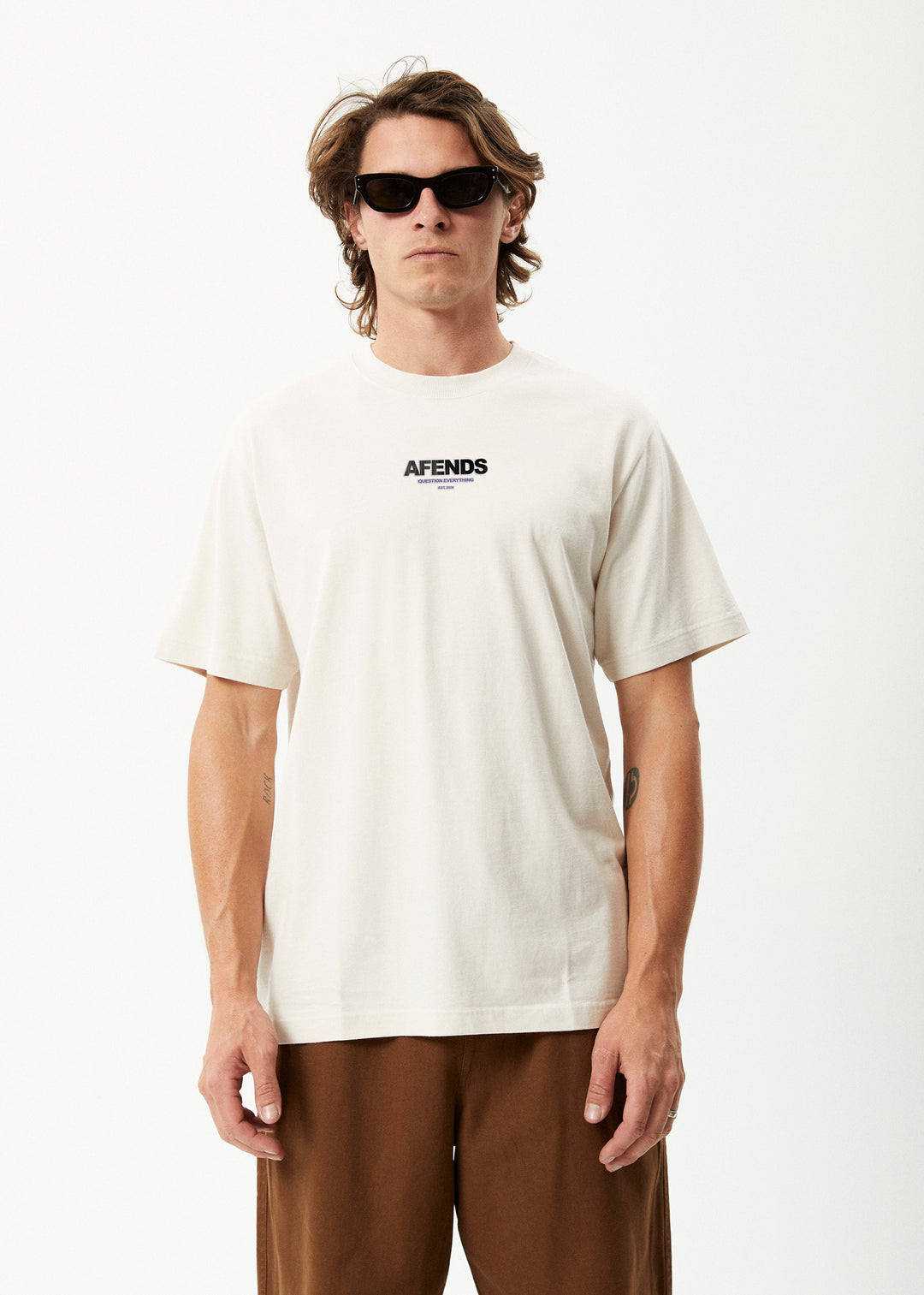 Afends Vinyl  Retro Logo T Shirt  Moonbeam