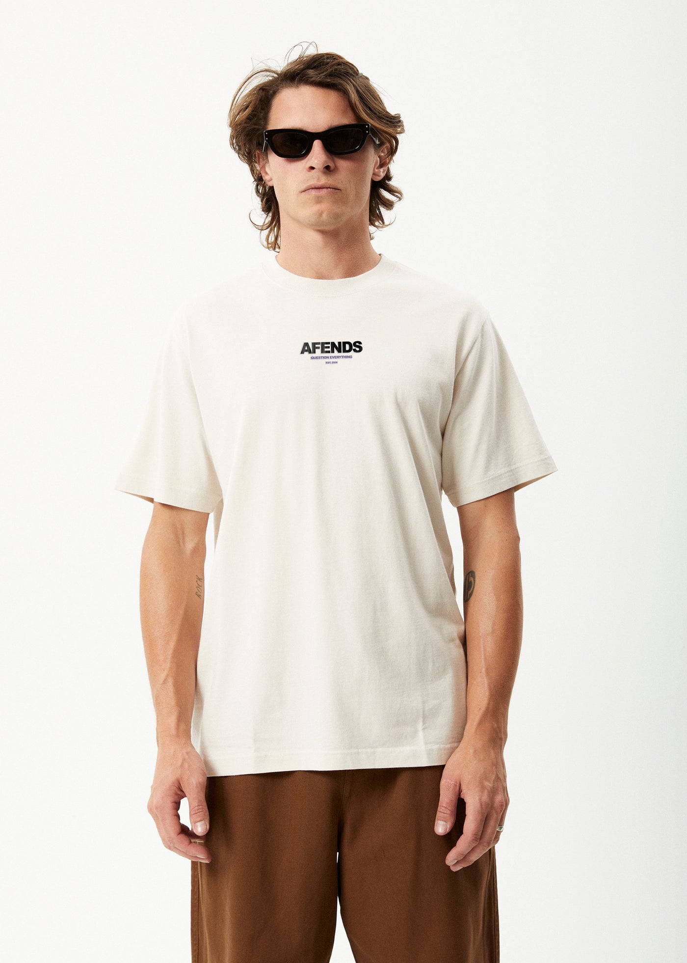 Afends Vinyl  Retro Logo T Shirt  Moonbeam
